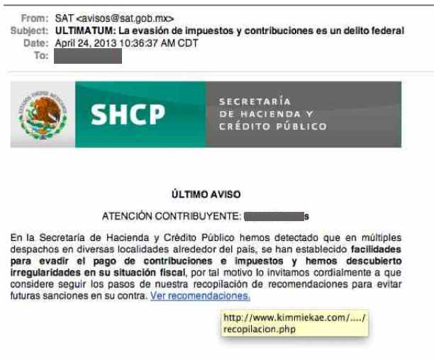 Correo fraudulento SHCP SAT