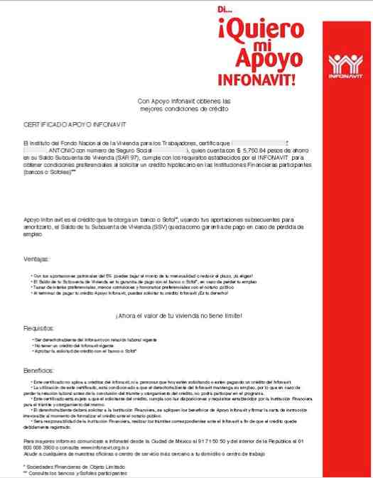 Certificado Apoyo Infonavit