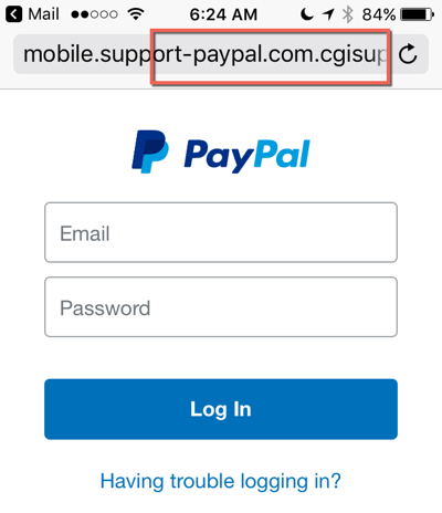 PayPal login falso