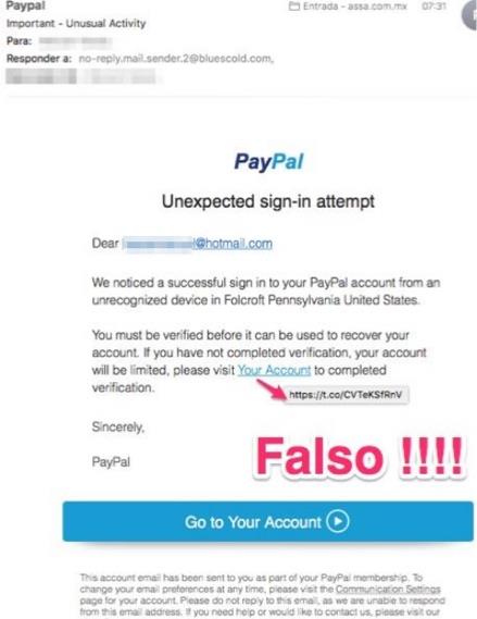 correo falso pay pal